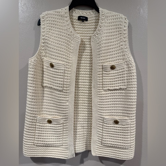 ME+EM Sweaters - ME+EM Cream Textured Knit Vest Cardigan
